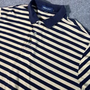 Polo Ralph Lauren Golf Shirt Mens Xl Short Sleeve Striped Yellow Blue Preppy